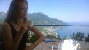 This is me... drinking a delicious coffee... after a delicious lunch.